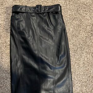 Theory Black Leather Pencil Skirt